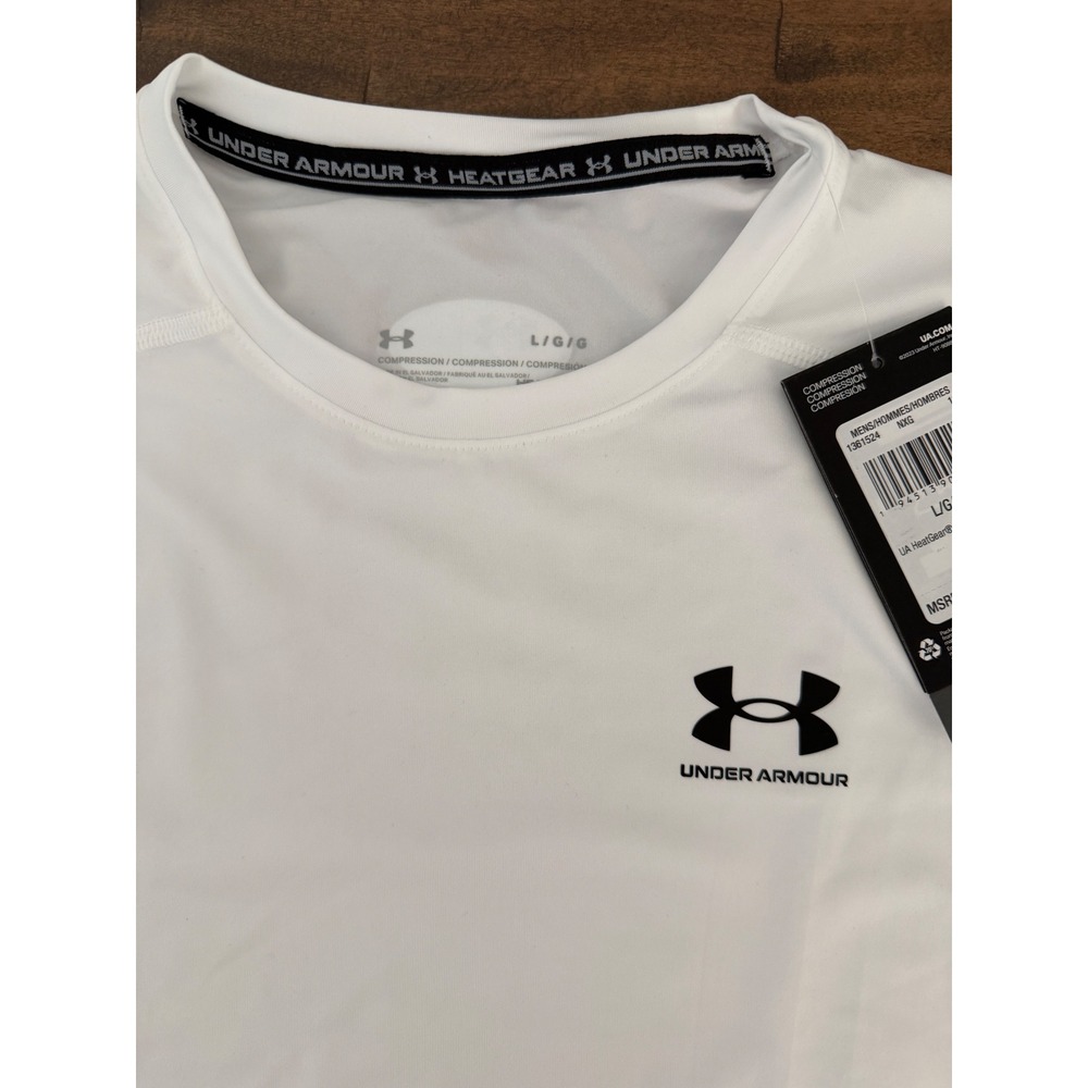 Under Armour Mens HeatGear Armour Compression Long Sleeve Shirt White  L - Picture 3 of 6